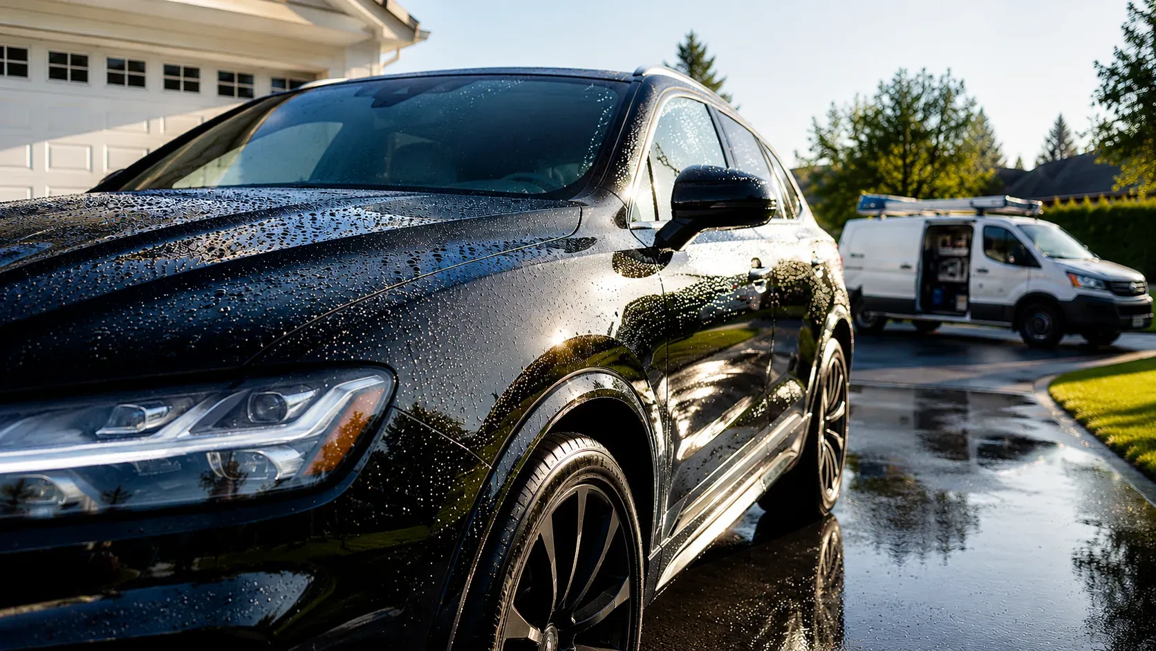Mobile car detailing in a Capital Region driveway — exterior detailing and ceramic coating in Albany, Saratoga Springs, Schenectady and Troy NY